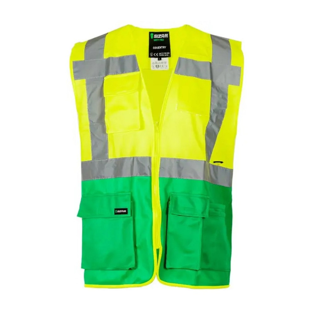Сигнальний робочий жилет високої щільності Service Odyag з СВП стрічками лимон синій