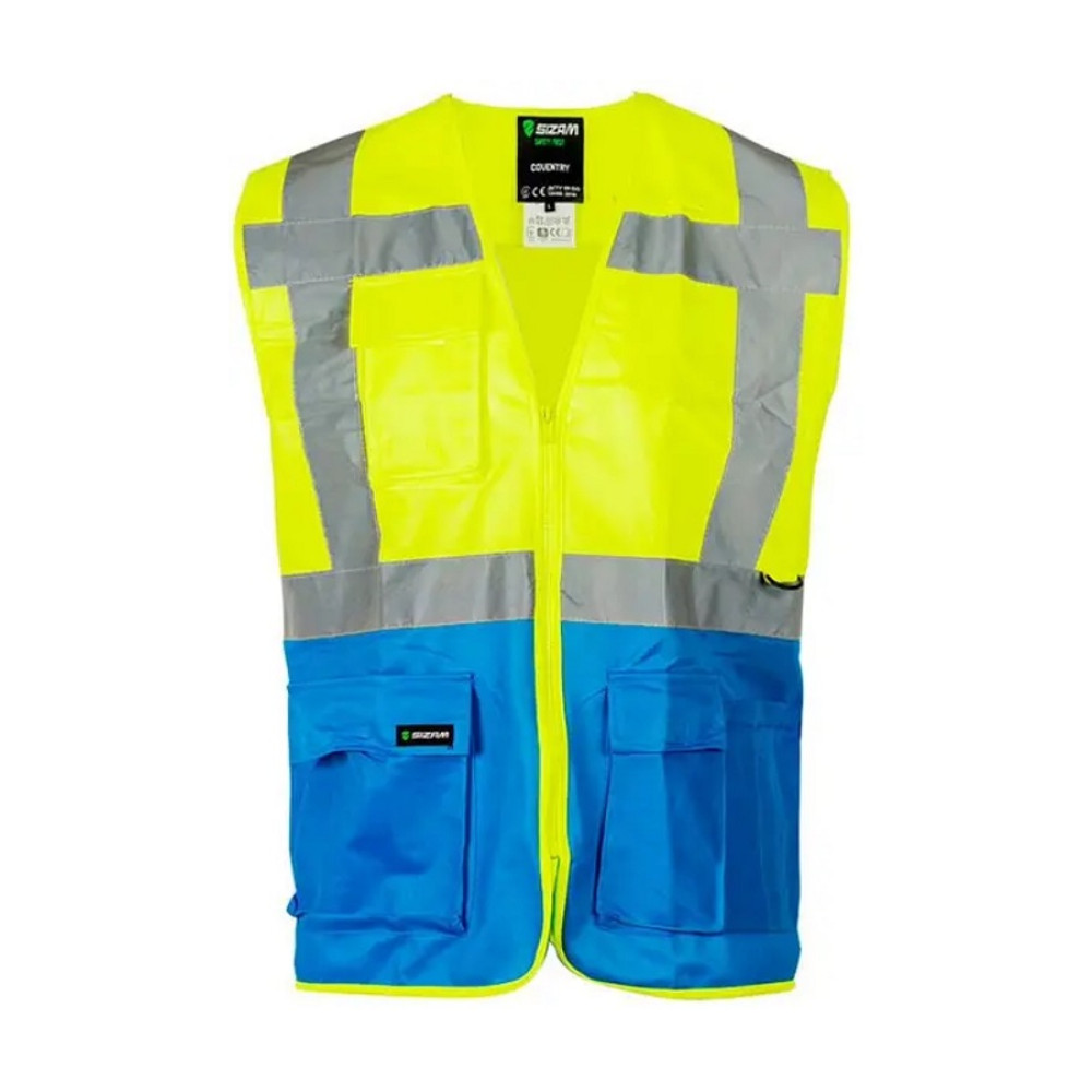 Сигнальний робочий жилет високої щільності Service Odyag з СВП стрічками лимон синій