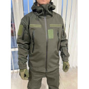 Куртка водонепроникна на флісі софтшелл Soft Shell хакі олива олива чорний койот