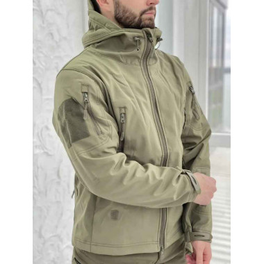 Куртка вологозахисна на флісі Soft Shall колір хакі олива олива синій чорний