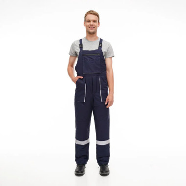 Напівкомбінезон Service Odyag утеплений темно-синій зі світловідбивними стрічками